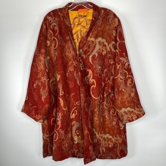 Moksha Wool & Silk Red Gold Tapestry Jacket - Picture 1 of 14